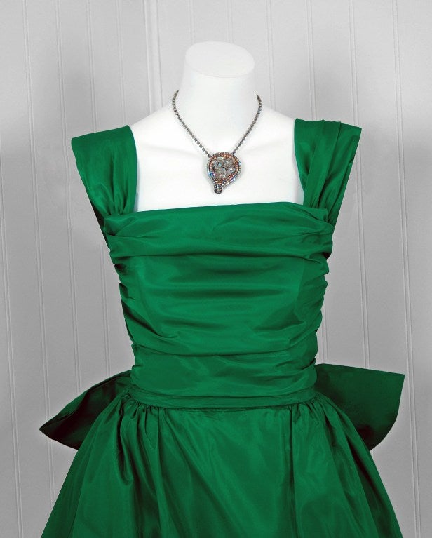 emerald green taffeta dress