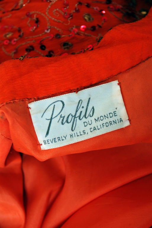 1970's Beverly Hills Metallic Embroidered Sequin Silk Caftan 1
