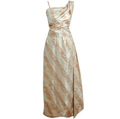 Vintage 1940's Metallic-Gold & Ivory Silk One-Shoulder Grecian Gown