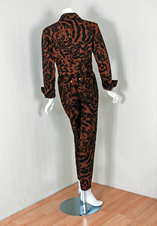 1990's Gianni Versace Leopard Print Skinny Jeans & Jacket Set 2