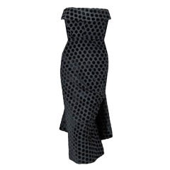 1950's Balenciaga Black Flocked Polka-Dot Silk Strapless Dress
