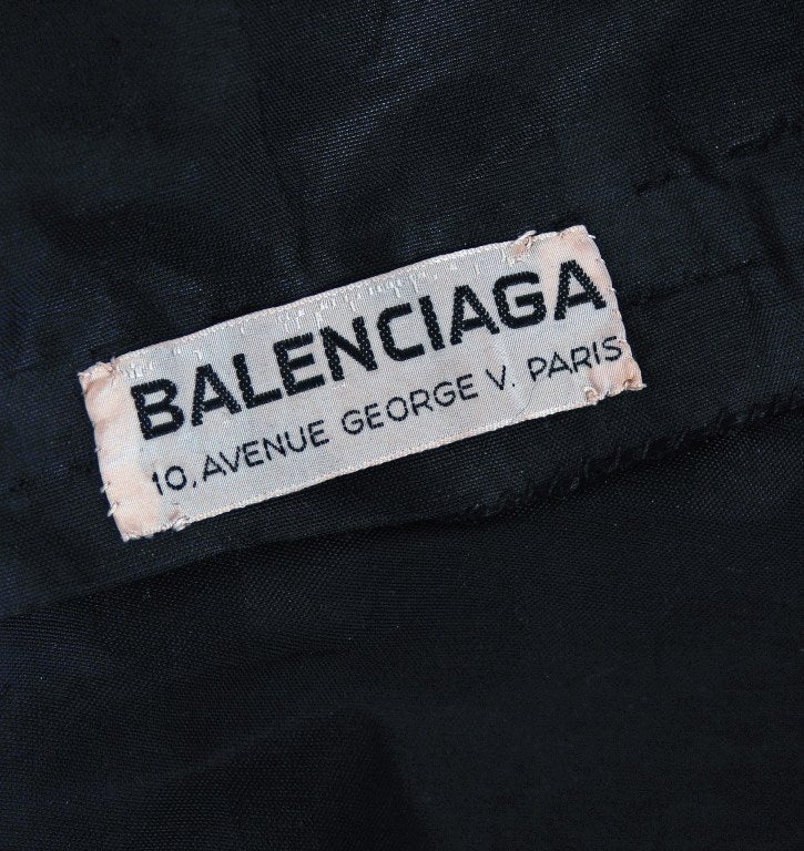 1950's Balenciaga Black Flocked Polka-Dot Silk Strapless Dress 2