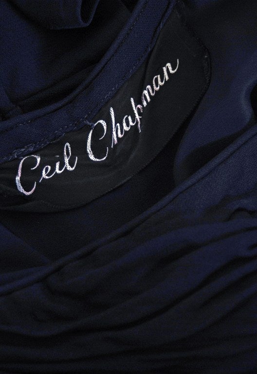 1950's Ceil Chapman Navy-Blue Ruched Silk-Jersey Fishtail Gown 2