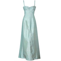 1962 Jean Patou Couture Ice-Blue Silk Plunge Sculptural Goddess Evening Gown 2