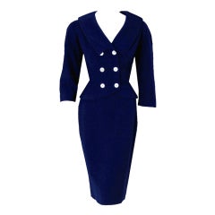 1940's Don Loper Navy-Blue Gabardine Hourglass Sailor Suit