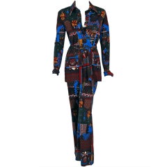 1970
s Lanvin Novelty-Print Knit Belted Pant Suit Set Ensemble