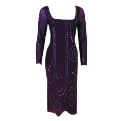 1970's Giorgio Sant'Angelo Rhinestone Studded Purple Dress