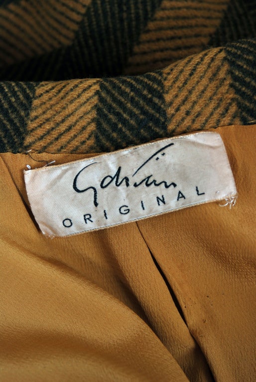 1940's Adrian Original Striped Wool Double-Breasted Noir Coat 3