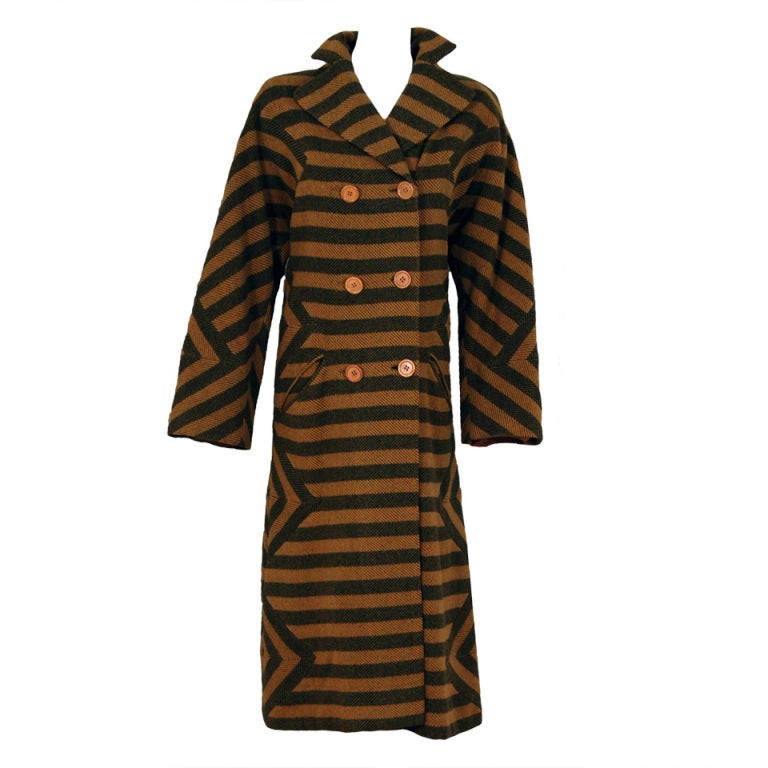 1940's Adrian Original Striped Wool Double-Breasted Noir Coat at 1stdibs