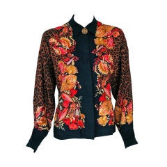 1990's Gianni Versace Couture Leopard & Seashells Silk Blouse