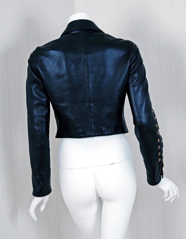 1990's Gianni Versace Couture Studded Cropped Leather Jacket 3