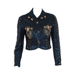 Vintage 1990's Gianni Versace Couture Studded Cropped Leather Jacket