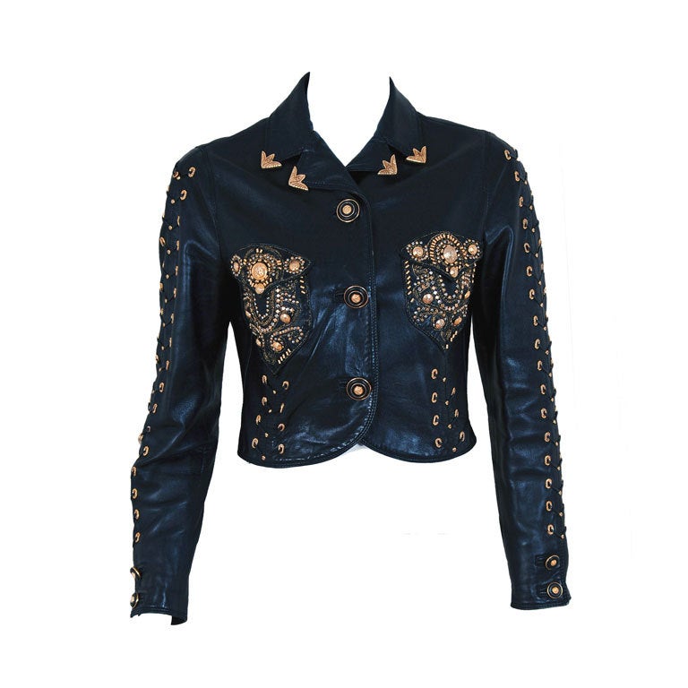1990's Gianni Versace Couture Studded Cropped Leather Jacket