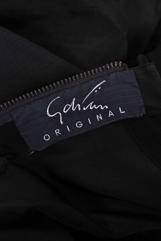 1949 Adrian Original Black Silk & Crepe Asymmetric Draped Gown 2