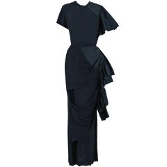 1949 Adrian Original Black Silk & Crepe Asymmetric Draped Gown