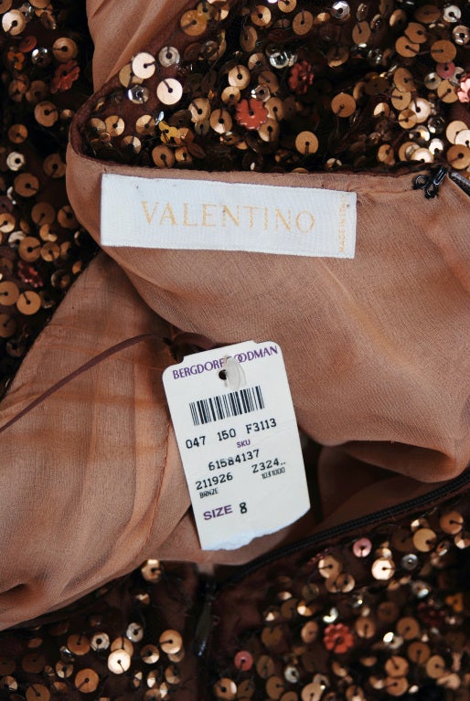 Brown 1990's Valentino Couture Metallic Bronze Sequin Backless Gown