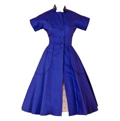 1950's Periwinkle Atomic-Print Strapless Dress & Beaded Coat