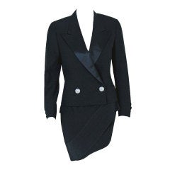 Vintage 1990's Gianni Versace Couture Asymmetric Tuxedo Mini-Skirt Suit