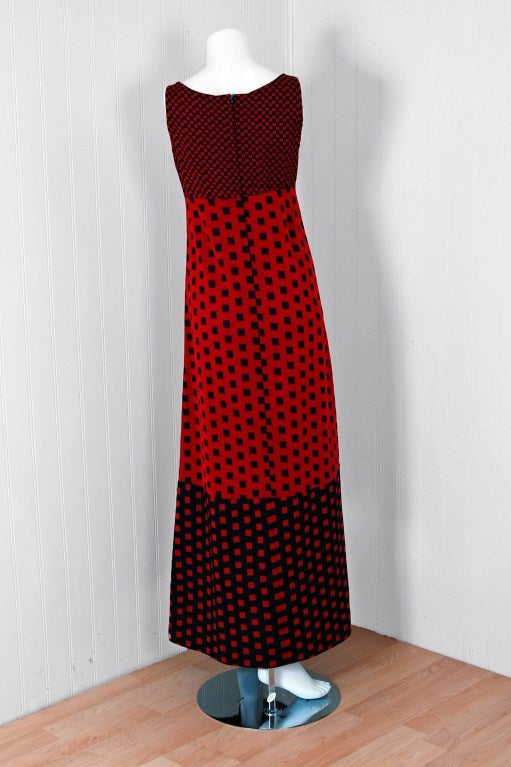 1971 Rudi Gernreich Op-Art Red and Black Checkered Graphic Dress at 1stdibs