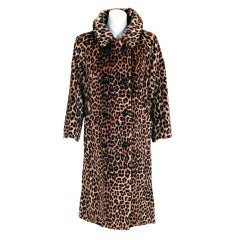 Retro 1960's Somali Leopard-Print Faux Fur Double-Breasted Winter Coat