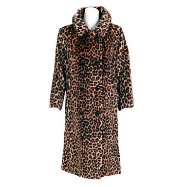 1960's Somali Leopard-Print Faux Fur Double-Breasted Winter Coat at 1stDibs  | somali fur coat, somali leopard coat