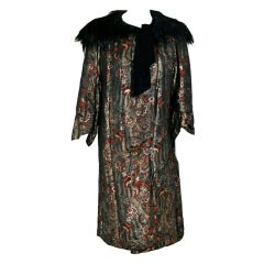 1920's French Haute-Couture Metallic-Lame & Monkey-Fur Flapper Evening Coat 6