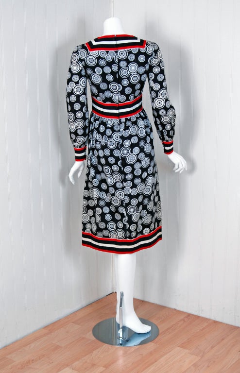 1960's Sarmi Graphic Print Black White Red Op-Art Silk Mod Dress 1