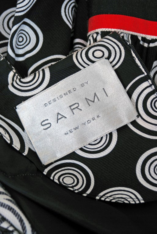 1960's Sarmi Graphic Print Black White Red Op-Art Silk Mod Dress 2