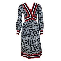 Used 1960's Sarmi Graphic Print Black White Red Op-Art Silk Mod Dress