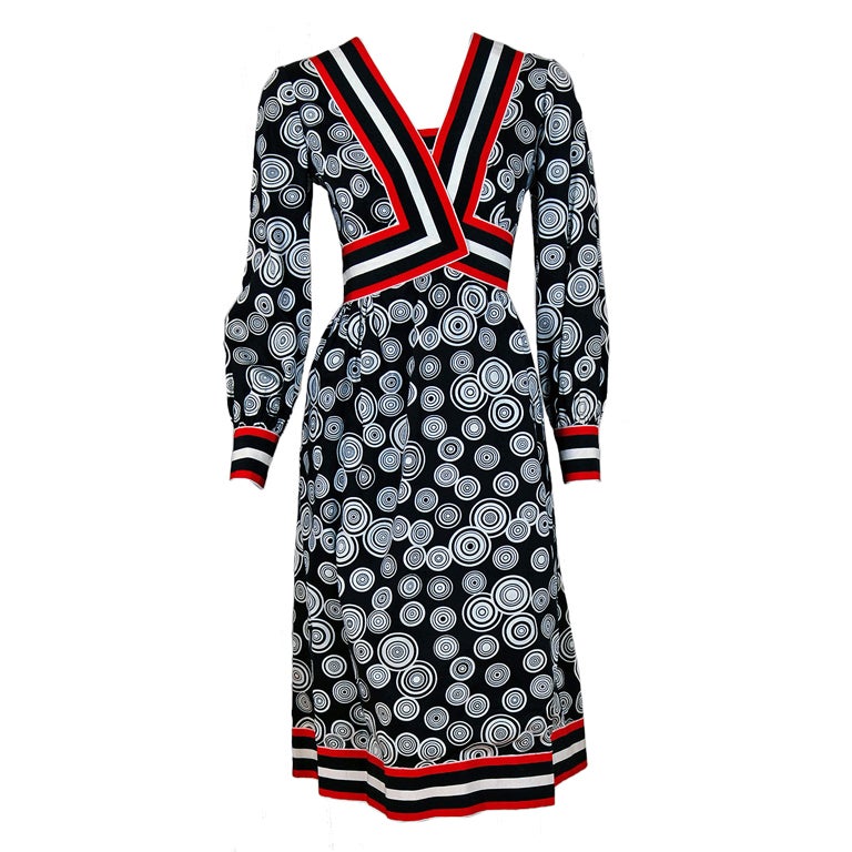 1960's Sarmi Graphic Print Black White Red Op-Art Silk Mod Dress
