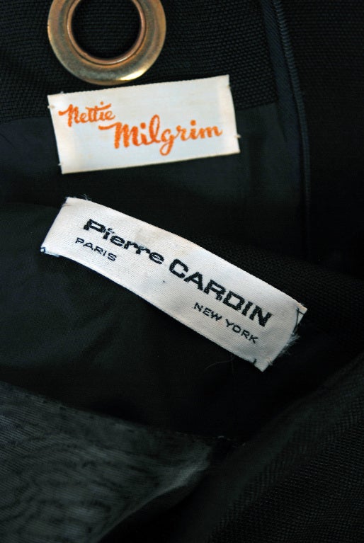1960's Pierre Cardin Black-Linen Grommets Cut-Out Mod Dress 3