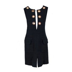 1960's Pierre Cardin Black-Linen Grommets Cut-Out Mod Dress