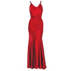 1930's Seductive Bias-Cut Red Rhinestone Satin Hourglass Gown