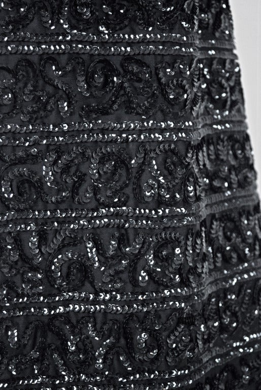 Women's 1950's Sequin Black Silk-Satin Hourglass Wiggle Fishtail Gown
