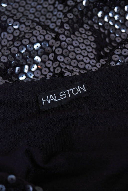 1970's Halston Asymmetric Sequin Silk-Jersey Bombshell Hourglass Evening Gown 1