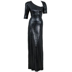 Vintage 1970's Halston Asymmetric Sequin Silk-Jersey Bombshell Hourglass Evening Gown