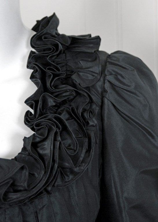 1971 Yves Saint Laurent  Black Haute-Couture Tiered Silk Dress 1
