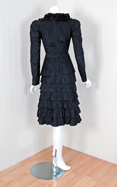 1971 Yves Saint Laurent  Black Haute-Couture Tiered Silk Dress 2