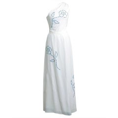 1970's Givenchy One-Shoulder White Rhinestone Grecian Gown