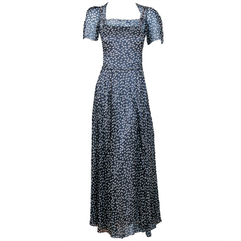1933 Molyneux Haute-Couture Elegant Silk-Chiffon & Satin Gown