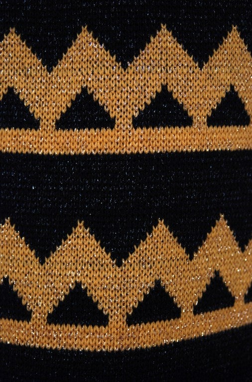 1960's Pierre Balmain Black & Metallic Gold Mod Op-Art Wool Knit Dress Ensemble In Excellent Condition In Beverly Hills, CA