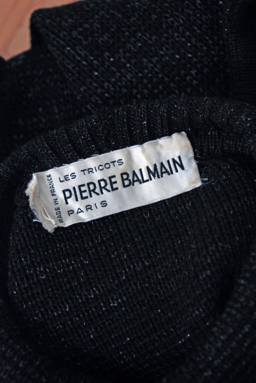 1960's Pierre Balmain Black & Metallic Gold Mod Op-Art Wool Knit Dress Ensemble 1