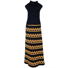 1960's Pierre Balmain Black & Metallic Gold Mod Op-Art Wool Knit Dress Ensemble 9