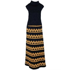 1960's Pierre Balmain Black & Metallic Gold Mod Op-Art Wool Knit Dress Ensemble