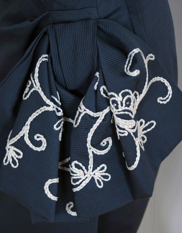 1950's Charcoal-Gray Embroidered Cotton Peplum Wiggle Dress at 1stDibs
