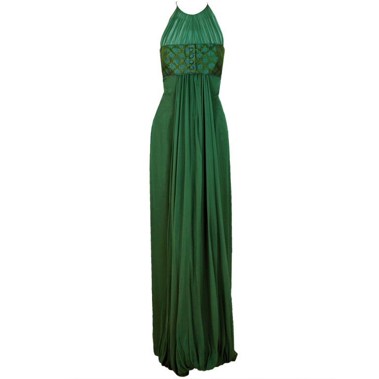 1960's Oleg Cassini Sage-Green Silk-Chiffon Draped Evening Gown at 1stdibs