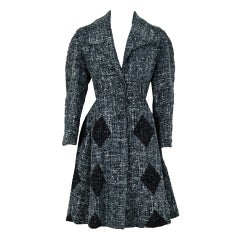 1940's Lilli Ann Charcoal-Gray Harlequin Wool Princess Coat