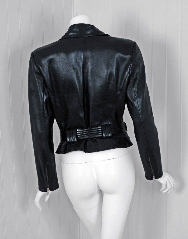 1990's Jean-Claude Jitrois Rare Black Leather Motorcycle Jacket In Excellent Condition In Beverly Hills, CA