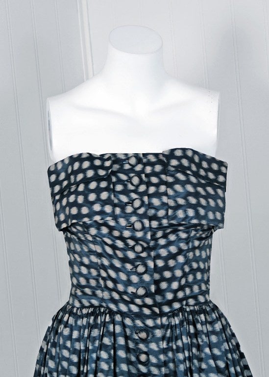 1951 Christain Dior Original NY Strapless Polka-Dot Silk Gown at 1stDibs