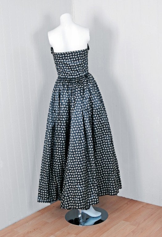 1951 Christain Dior Original NY Strapless Polka-Dot Silk Gown 1